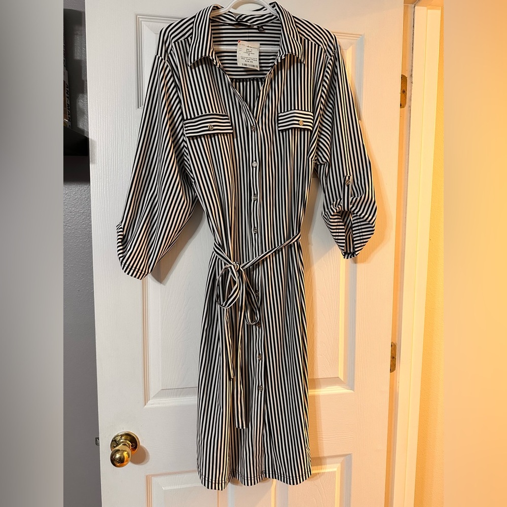 Mlle Gabrielle Striped Shirt Buttoned Down  Belted Dress